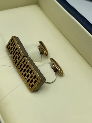 Запонки Кирпич из серебра 925 пробы с покрытием золотом