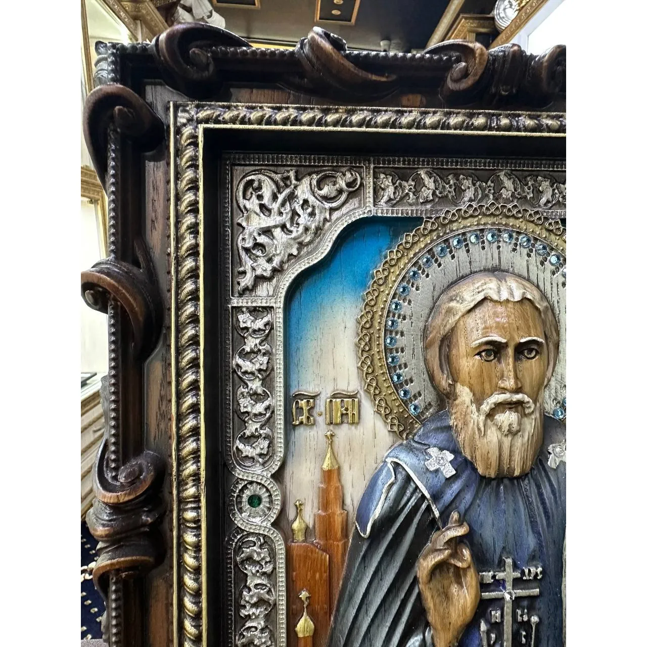 Икона «Сергий Радонежский» (резная рамка, лавра)